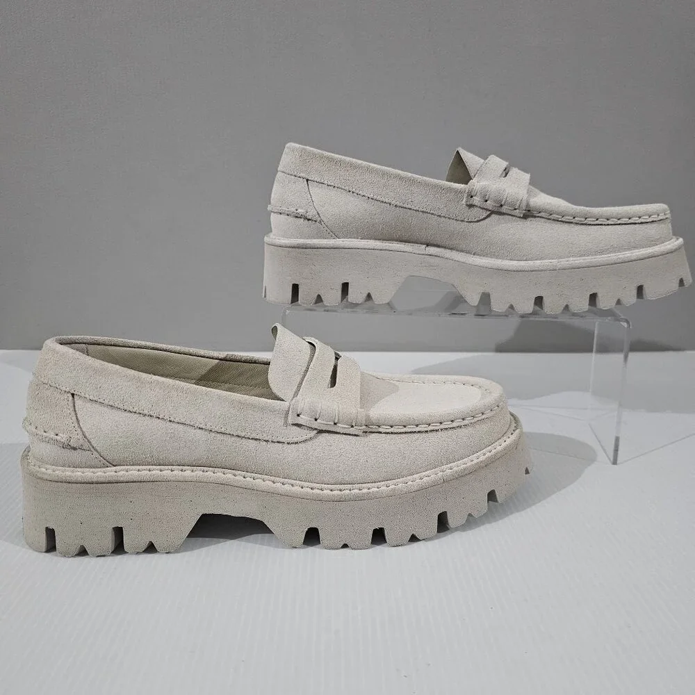 Pedro Garcia Cream Suede Lug Sole Loafers